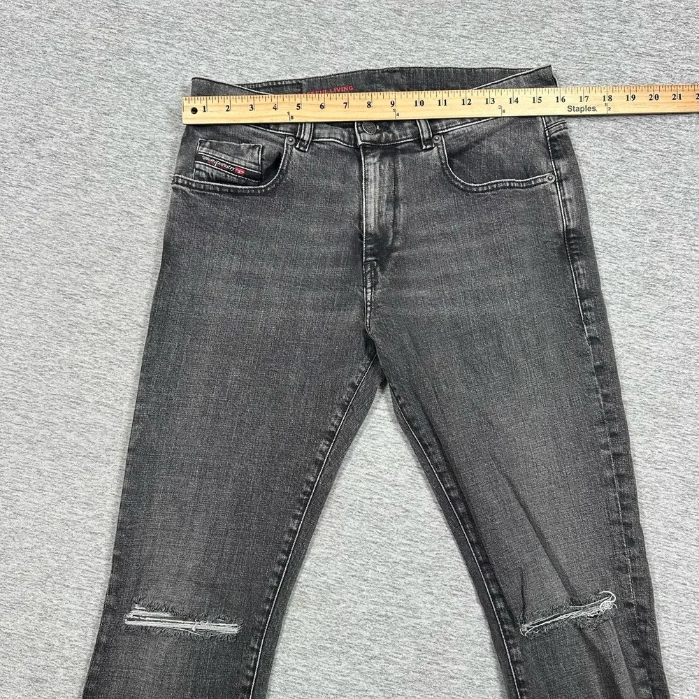 Diesel Jeans Mens 32x32 Black Denim Slim D-Strukt Stretch Distressed Grunge - Picture 3 of 11